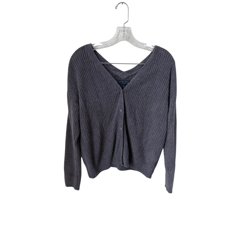 Barefoot Dreams CozyChic Lite V-Neck Button Cardigan Gray Purple Size Medium